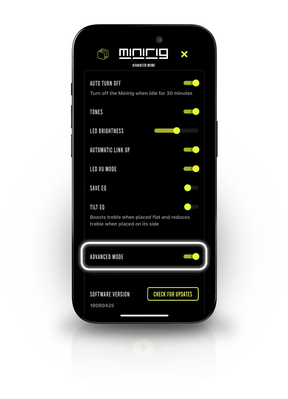 App toggle advanced mode