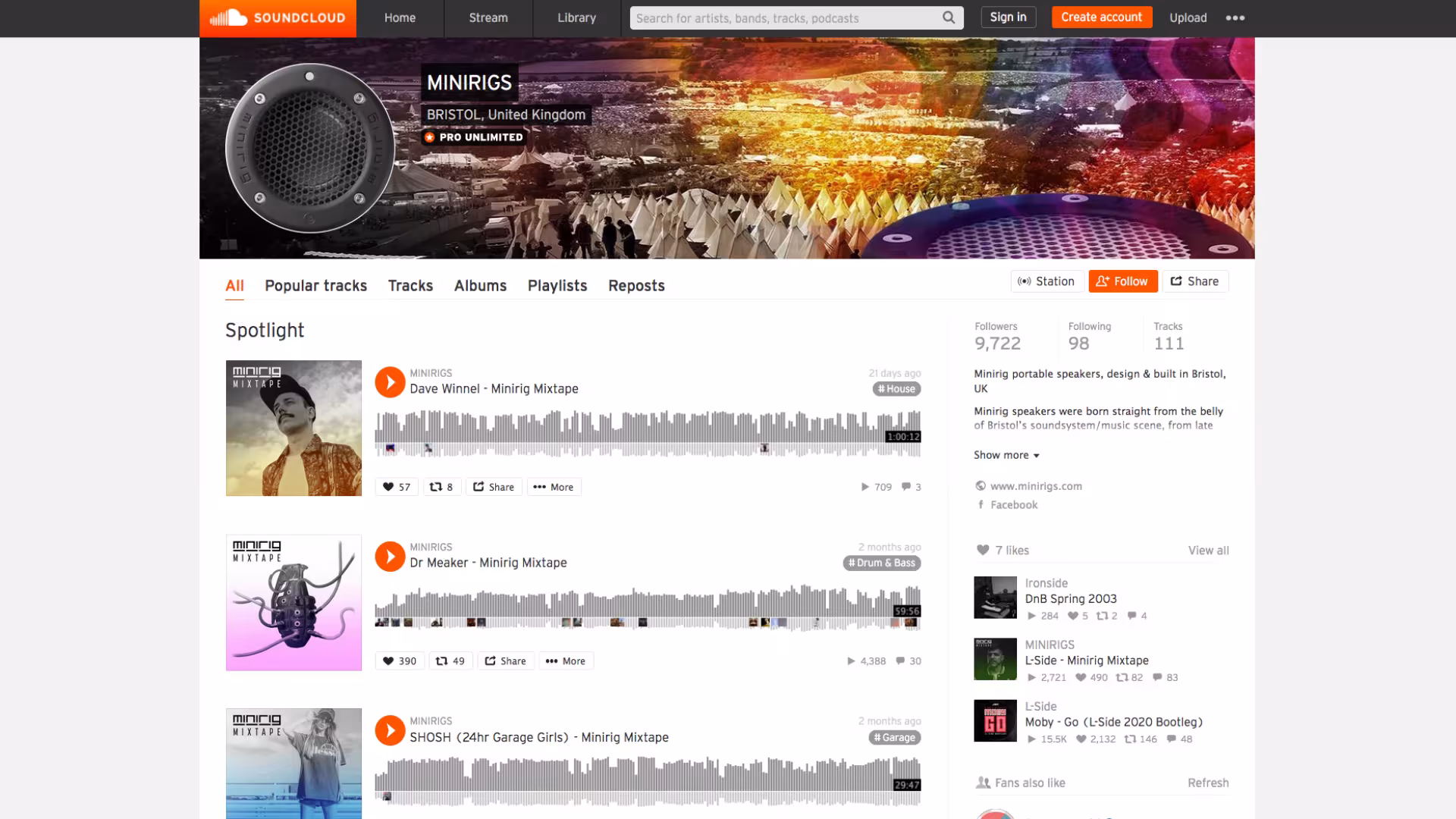 Screenshot of Minirig Soundcloud