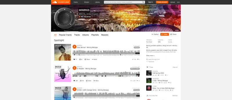 Screenshot of Minirig Soundcloud