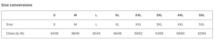 Minirig Tee Shirt Size Chart